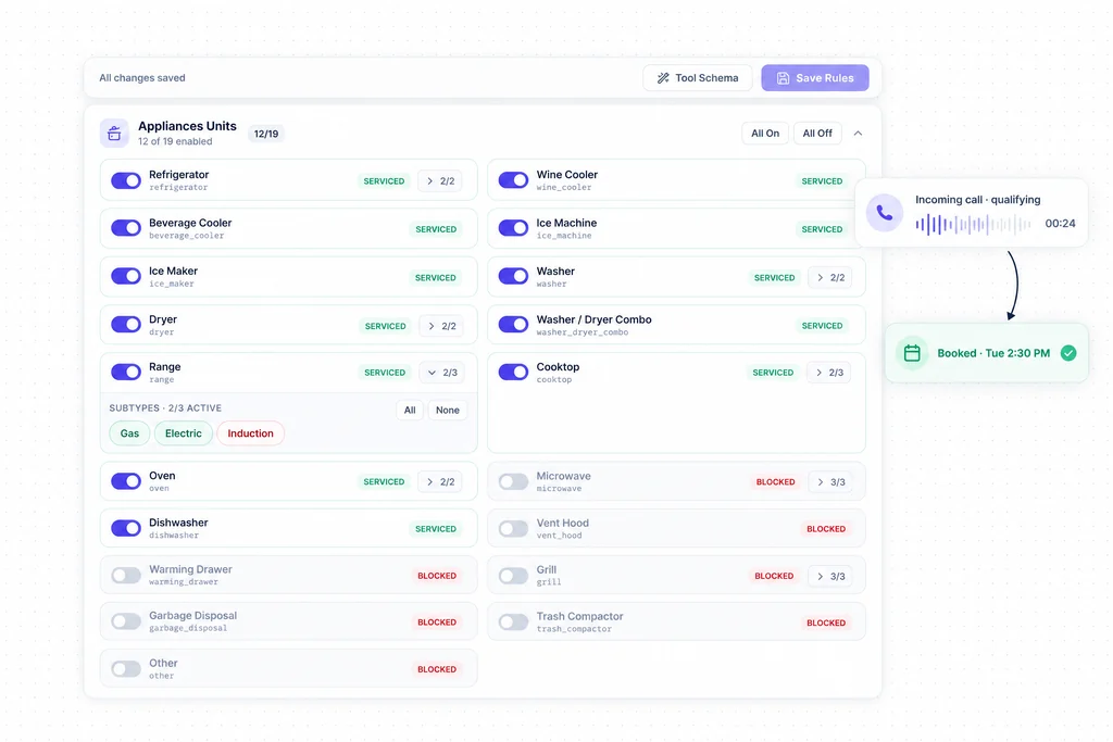 AI Call Center: interface with two illustrative callouts