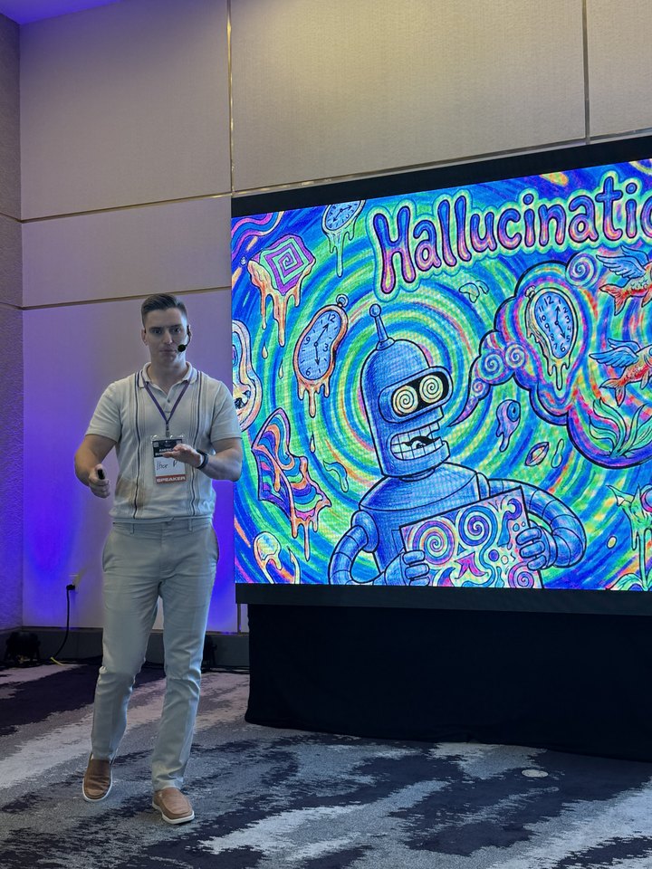 Ihor Parinov presenting a voice AI case study at American Business Expo