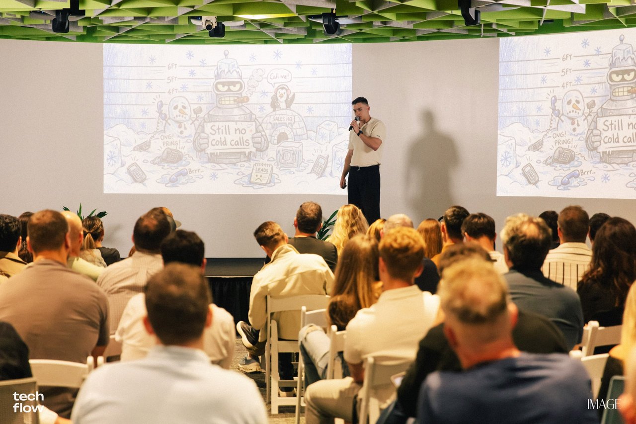 Ihor Parinov speaking about production voice AI at Tech Flow