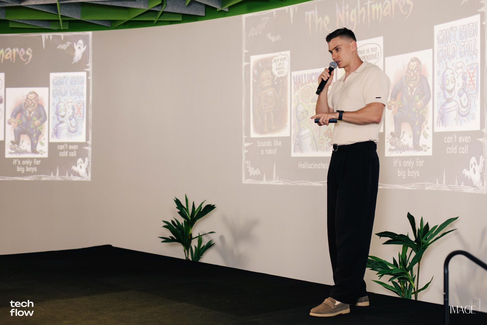 Ihor Parinov explaining AI agent adoption at Tech Flow