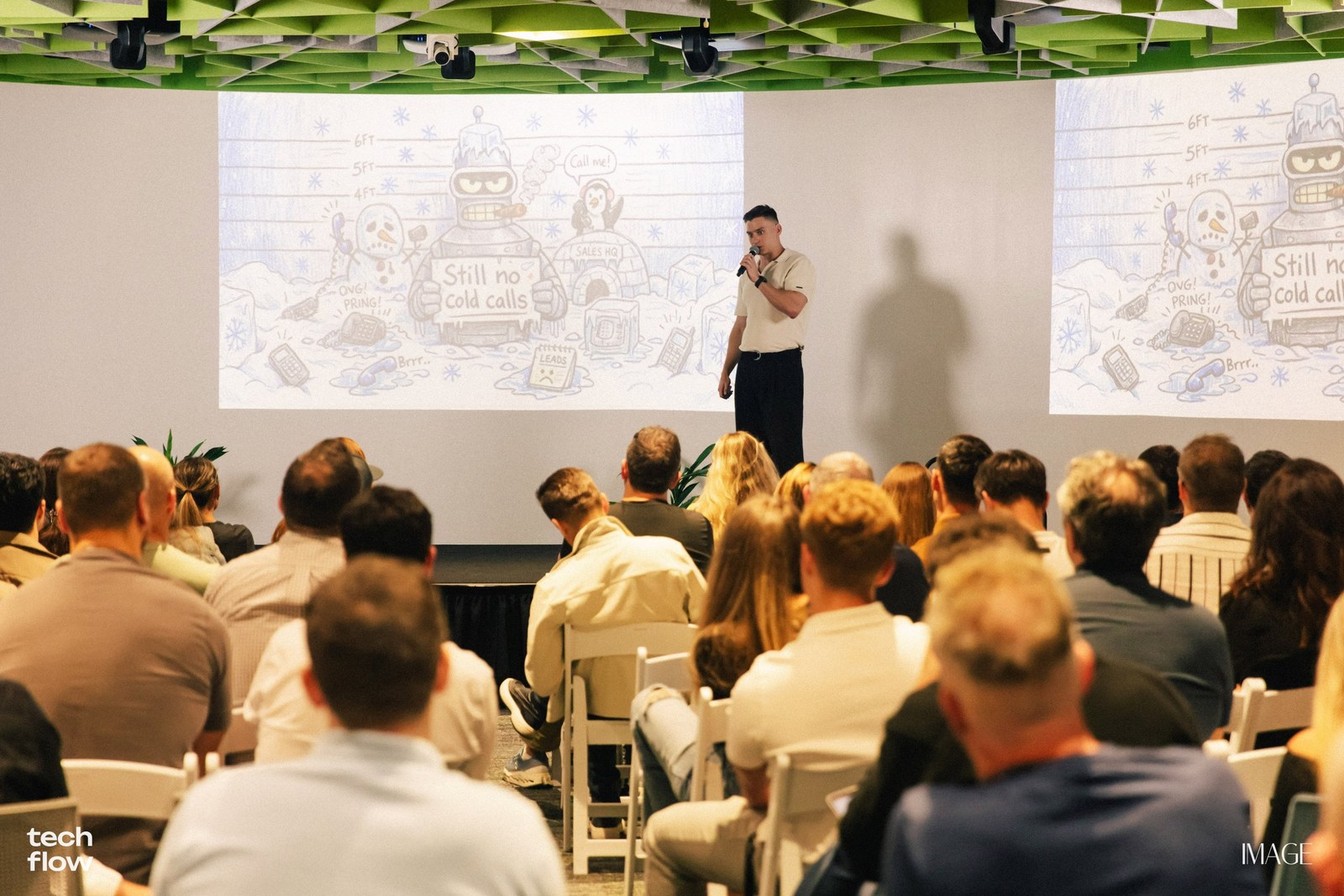 Ihor Parinov presenting production voice AI to the Tech Flow audience